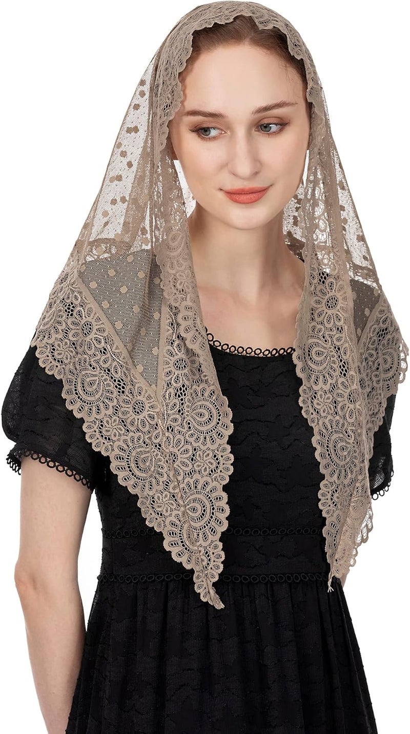 Wgior Triangle Vintage Inspired Lace Chapel Veils Catholic Mass Head Covering Scarf Mantilla Veils for Church - Image 2